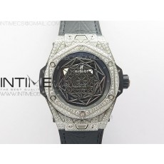 Big Bang Sang Bleu Ti Crystal  And Case WWF 11 Best Edition Black Skeletonal Dial On Black Gummy Strap Asian HB1213 V2