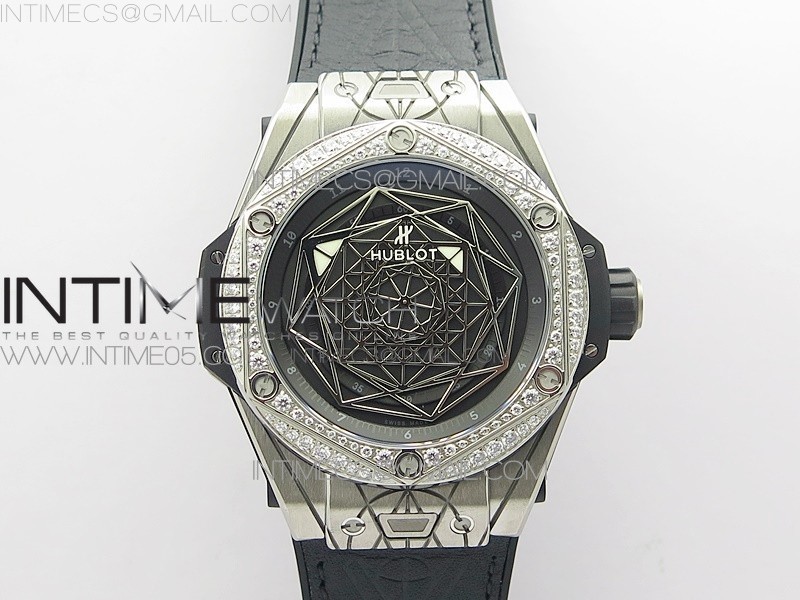 Big Bang Sang Bleu Ti Crystal Bezel WWF 11 Best Edition Black Skeletonal Dial On Black Gummy Strap Asian HB1213 V2