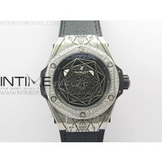 Big Bang Sang Bleu Ti Crystal Bezel WWF 11 Best Edition Black Skeletonal Dial On Black Gummy Strap Asian HB1213 V2