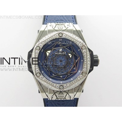 Big Bang Sang Bleu Ti Crystal Bezel WWF 11 Best Edition Blue Skeletonal Dial On Blue Gummy Strap Asian HB1213 V2