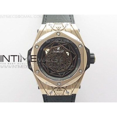 Big Bang Sang Bleu RG Ti WWF 11 Best Edition Black Skeletonal Dial On Black Gummy Strap Asian HB1213 V2