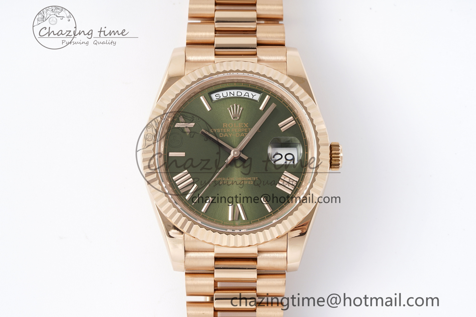 [GM공장]롤렉스 데이데이트 40 Green Dial Roman Markers on President Bracelet A2836