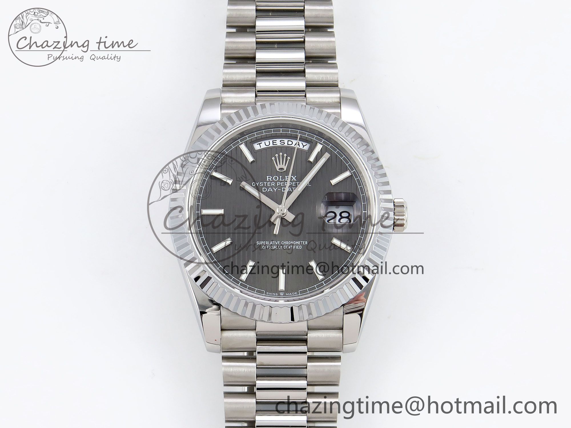 [GM공장]롤렉스 데이데이트 40 Gray Textured Stick Dial on President Bracelet VR22836 V3 (텅스텐)