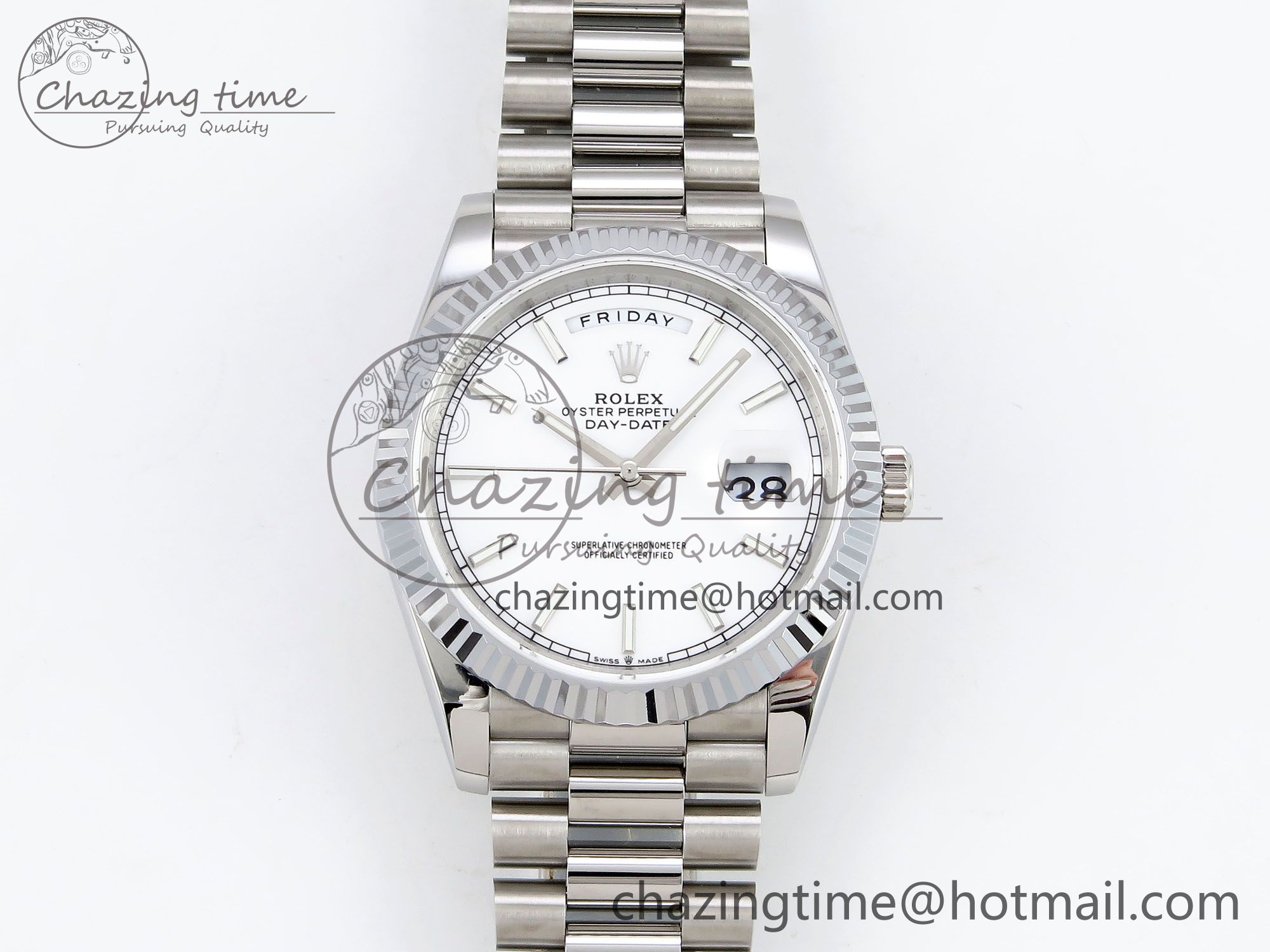 [GM공장]롤렉스 데이데이트 40 White Stick Dial on President Bracelet VR2836 V3 (텅스텐)