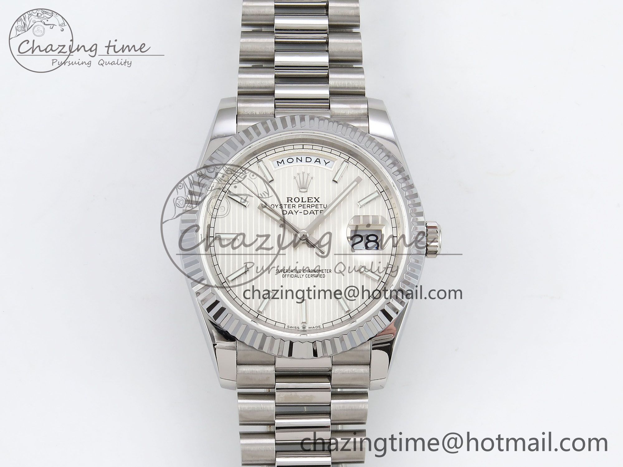 [GM공장]롤렉스 데이데이트 40 Silver Textured Stick Dial on President Bracelet VR2836 V3 (텅스텐)