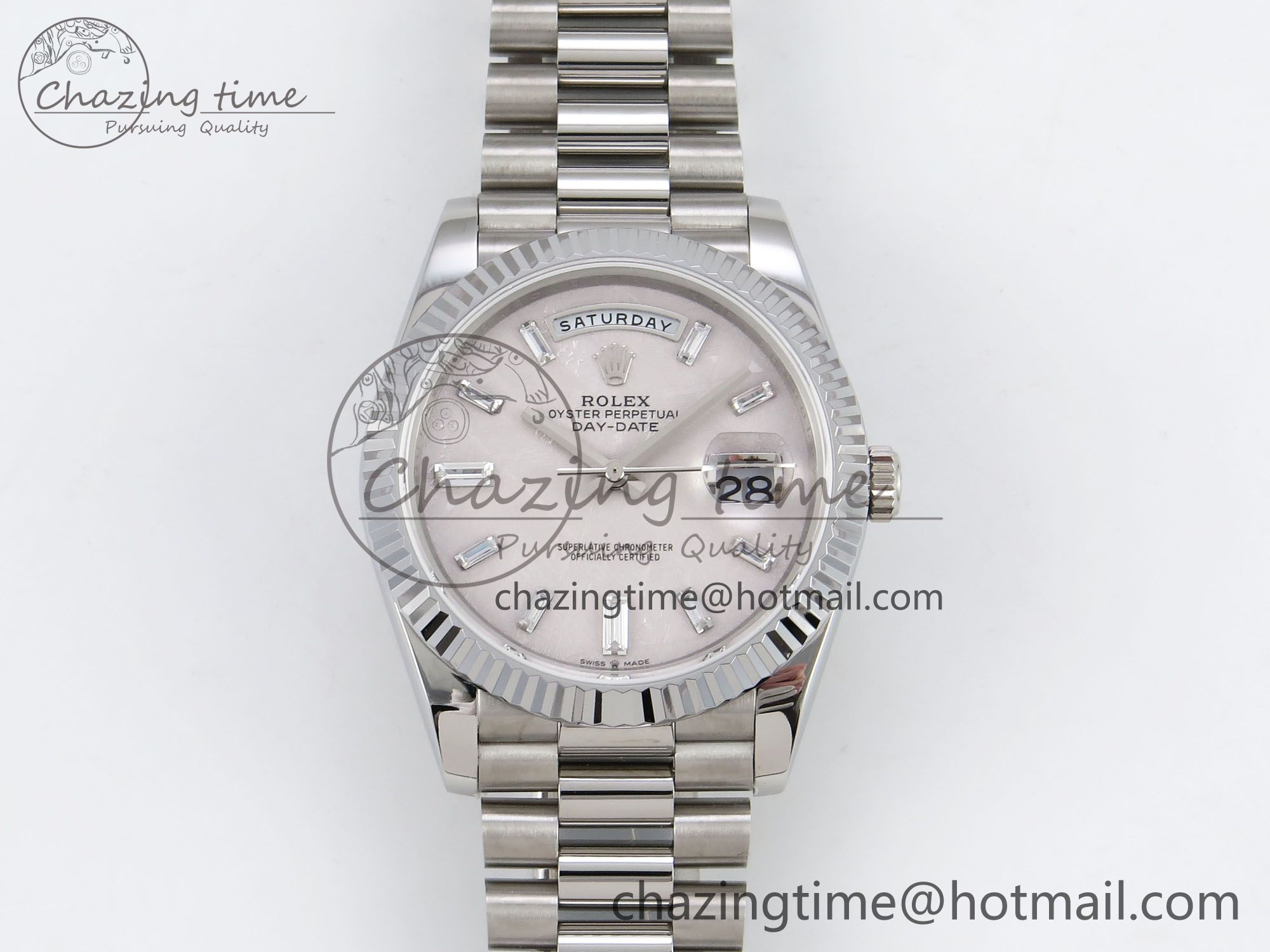 [GM공장]롤렉스 데이데이트 40 Silver Moon Crystal Dial on President Bracelet VR2836 V3 (텅스텐)