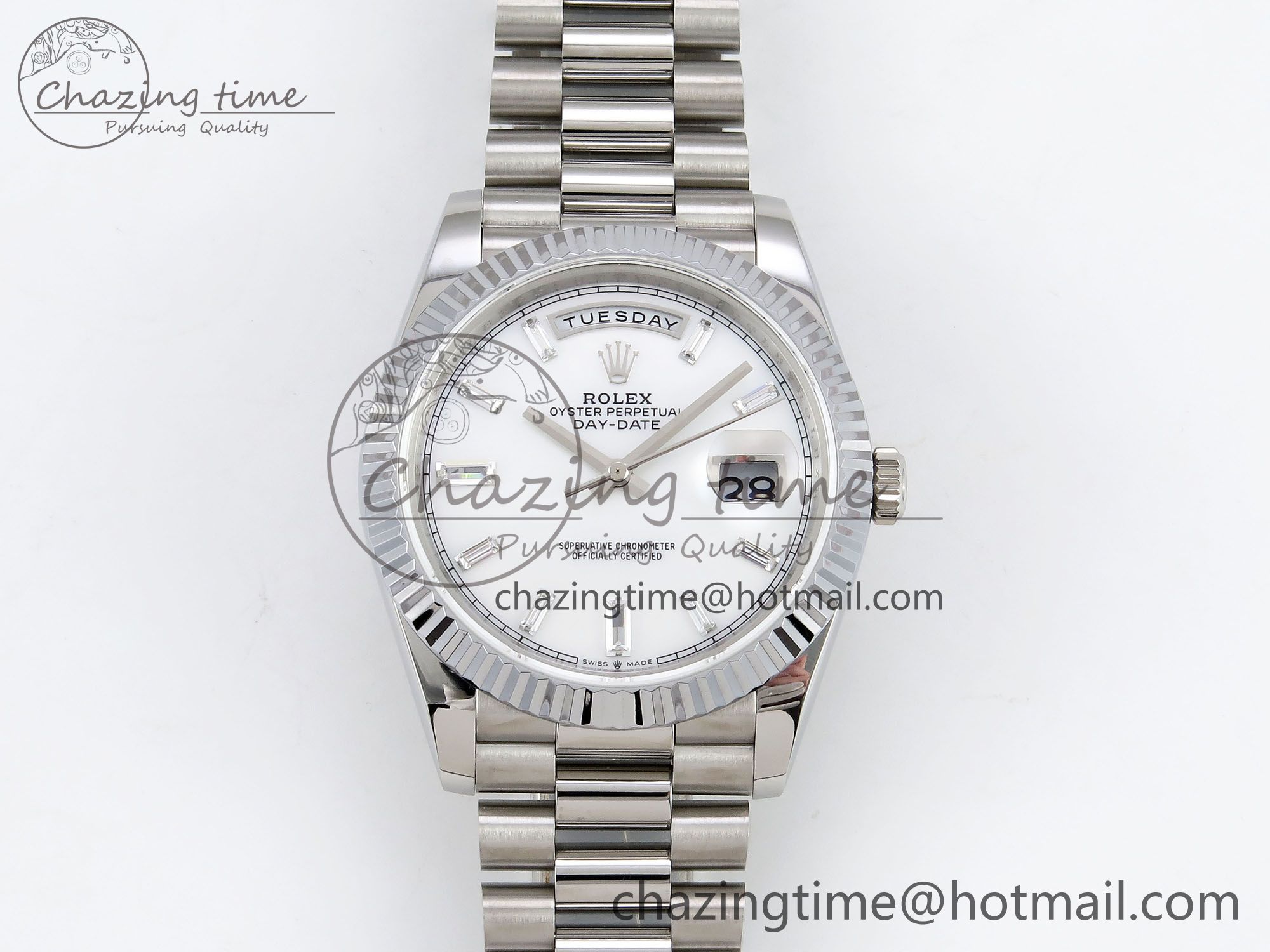 [GM공장]롤렉스 데이데이트 40 White MOP Crystal Dial on President Bracelet VR2836 V3 (텅스텐)