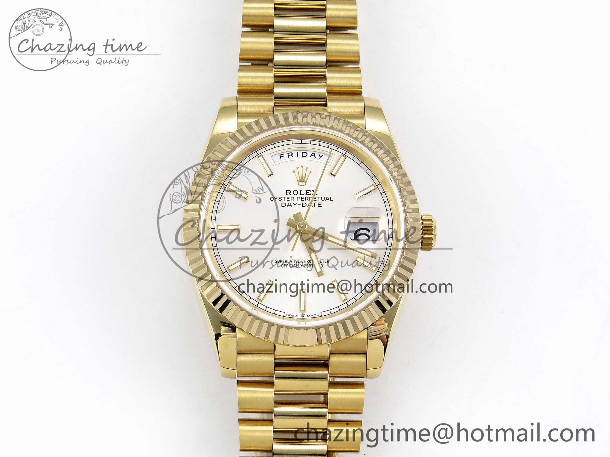 [GM공장]롤렉스 데이데이트 40 Silver Stick Dial on President Bracelet VR2836 (텅스텐)