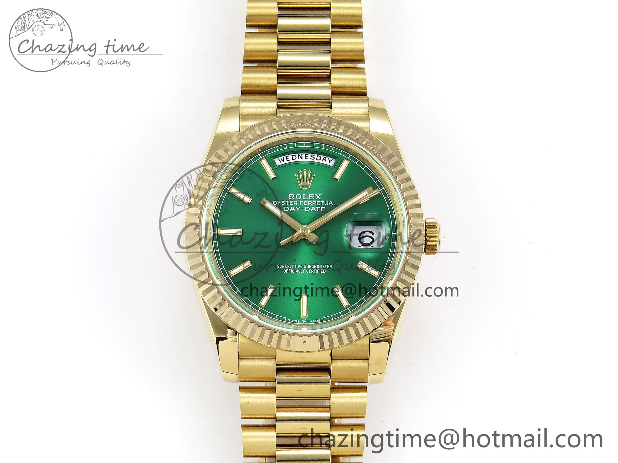 [GM공장]롤렉스 데이데이트 40 Green Stick Dial on President Bracelet VR2836 (텅스텐)