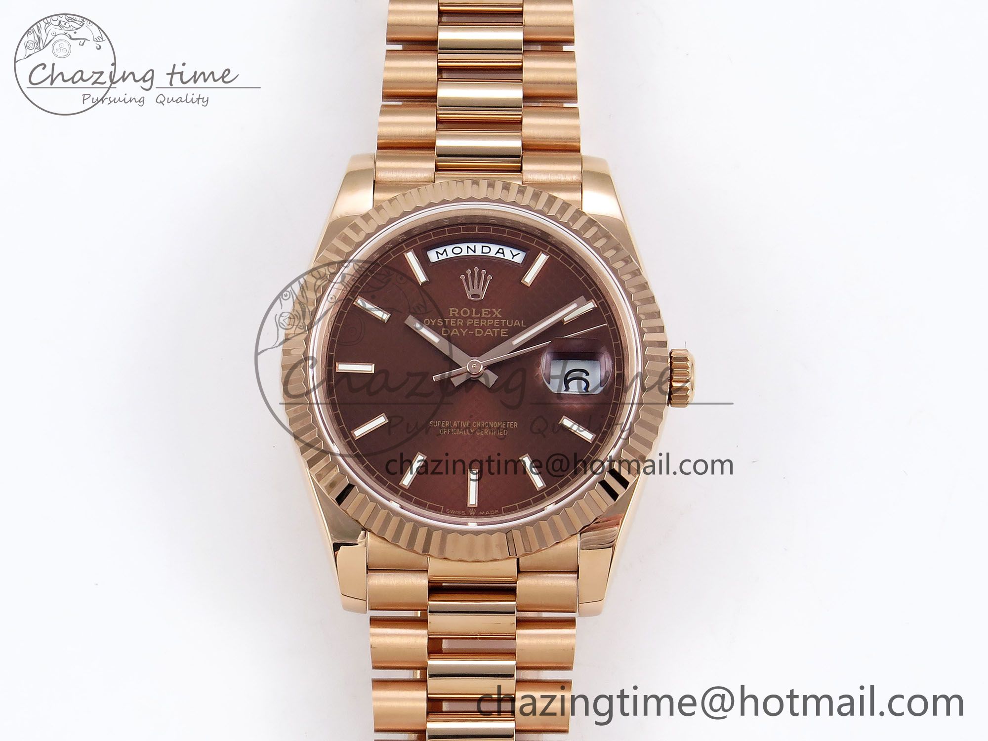 [GM공장]롤렉스 데이데이트 40 RG Brown Textured Stick Dial on President Bracelet VR2836 V3 (텅스텐)