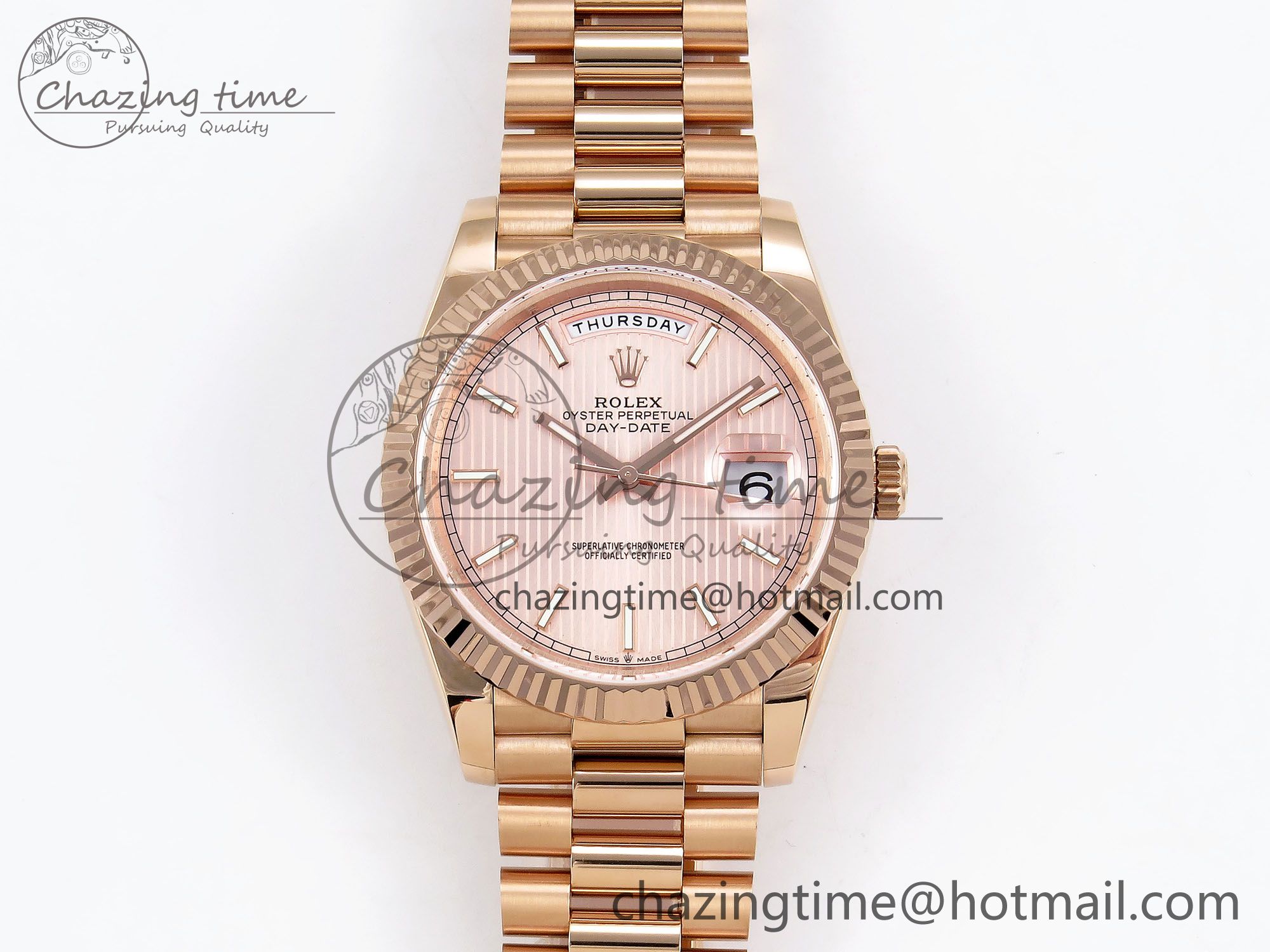 [GM공장]롤렉스 데이데이트 40 RG Pink Stripe Dial on President Bracelet VR2836 V3 (텅스텐)