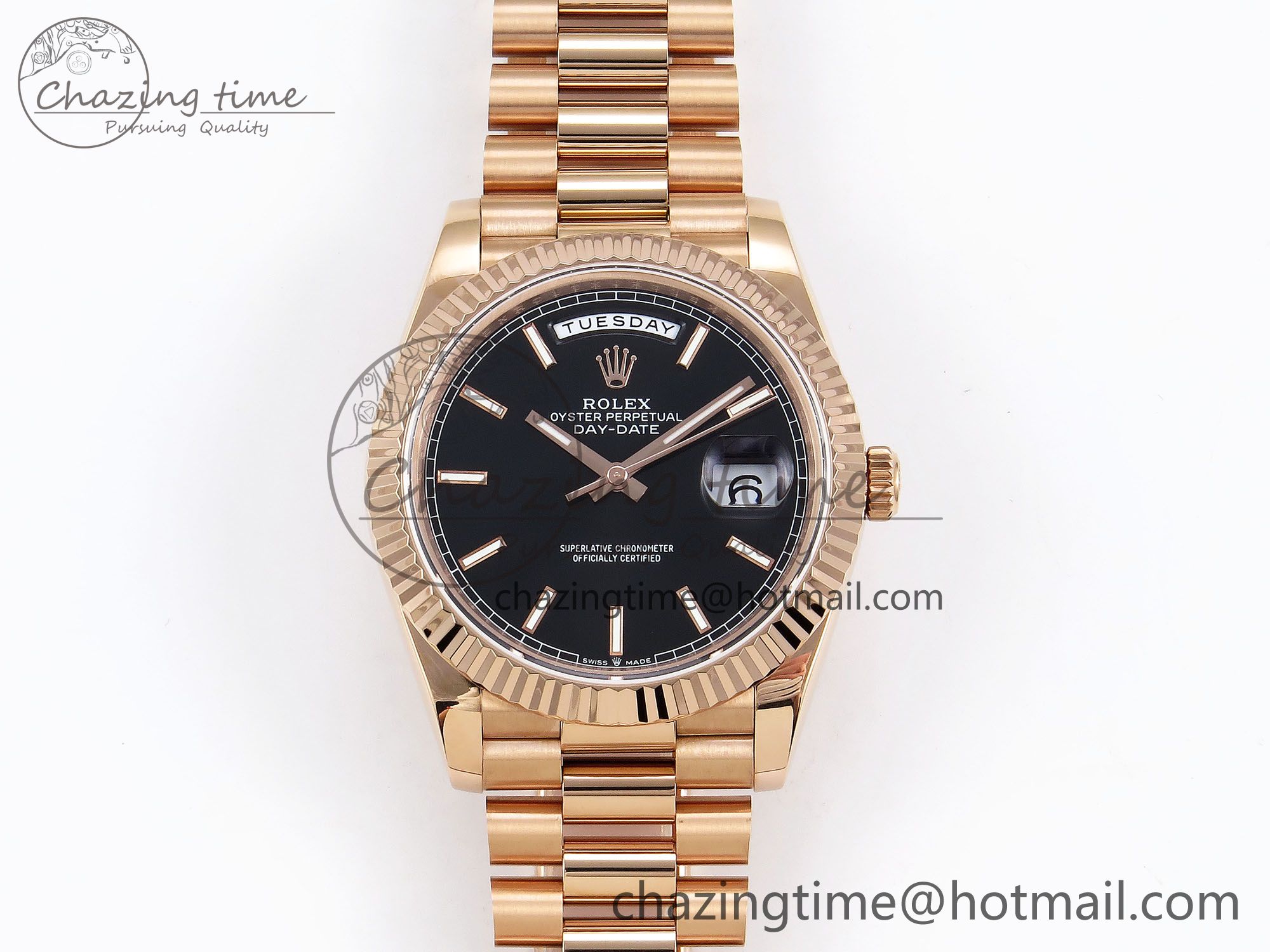 [GM공장]롤렉스 데이데이트 40 RG Black Stick Dial on President Bracelet VR2836 V3 (텅스텐)