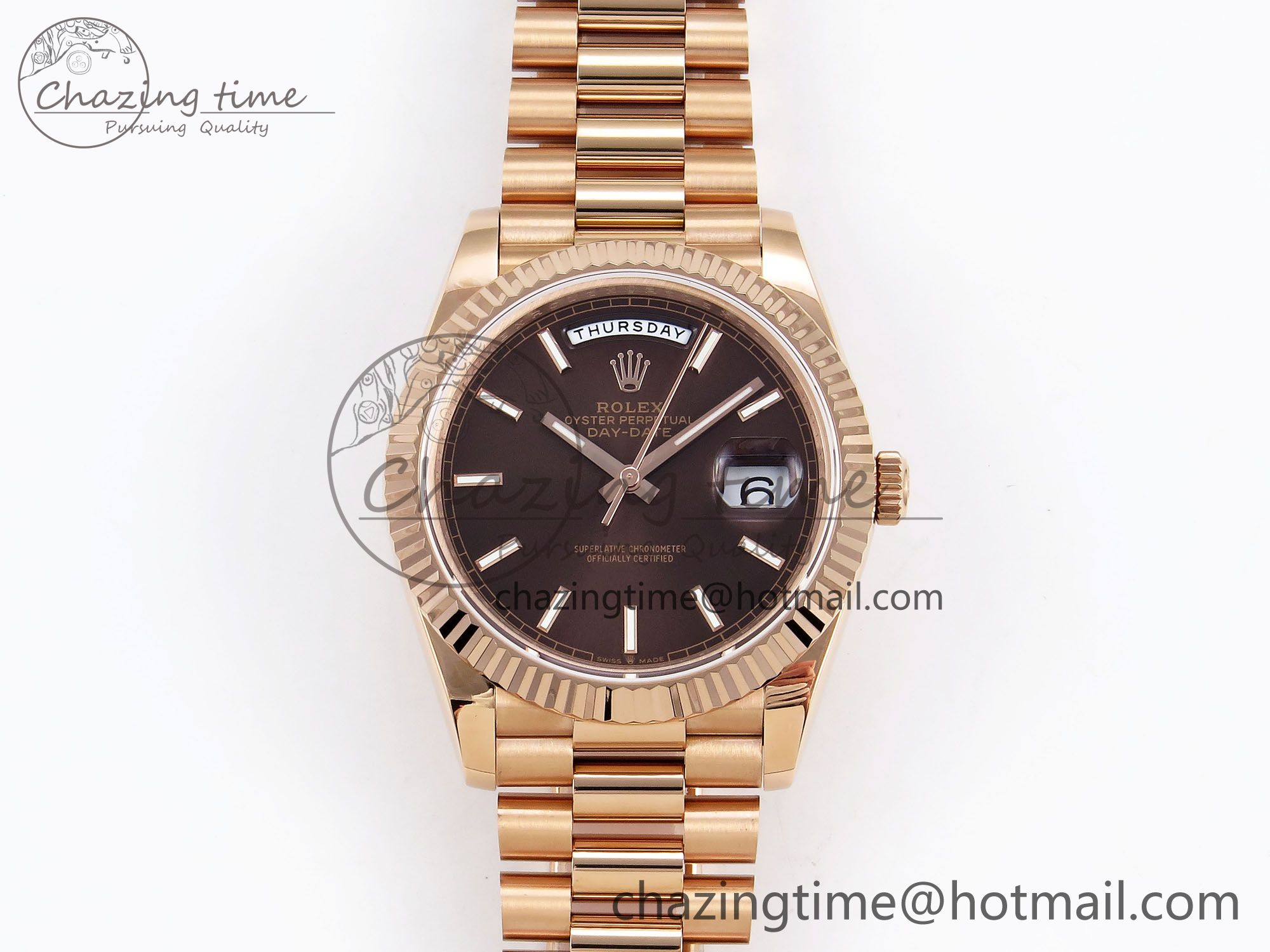 [GM공장]롤렉스 데이데이트 40 RG Brown Stick Dial on President Bracelet VR2836 V3 (텅스텐)