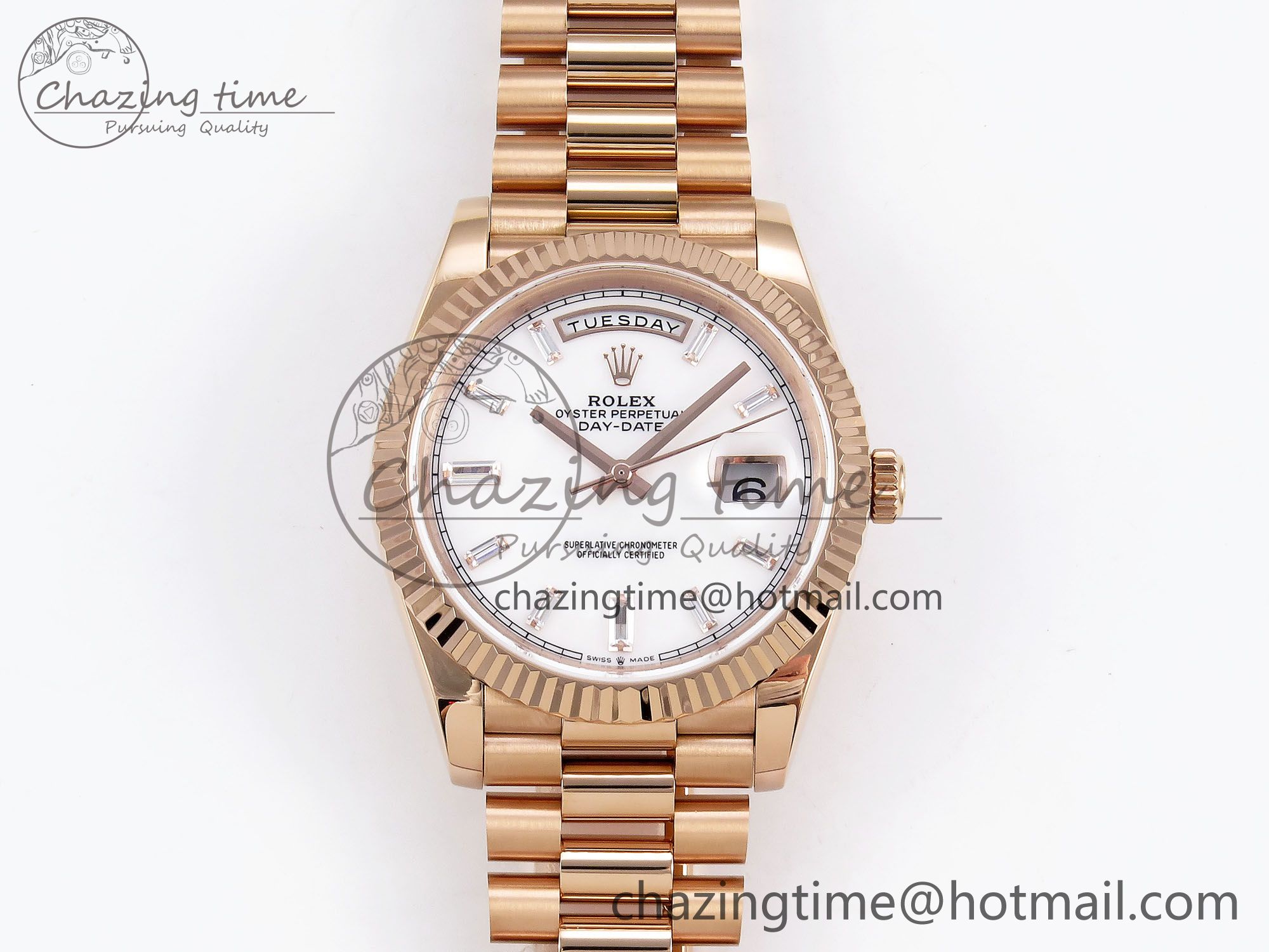 [GM공장]롤렉스 데이데이트 40 RG White MOP Crystal Dial on President Bracelet VR2836 V3 (텅스텐)