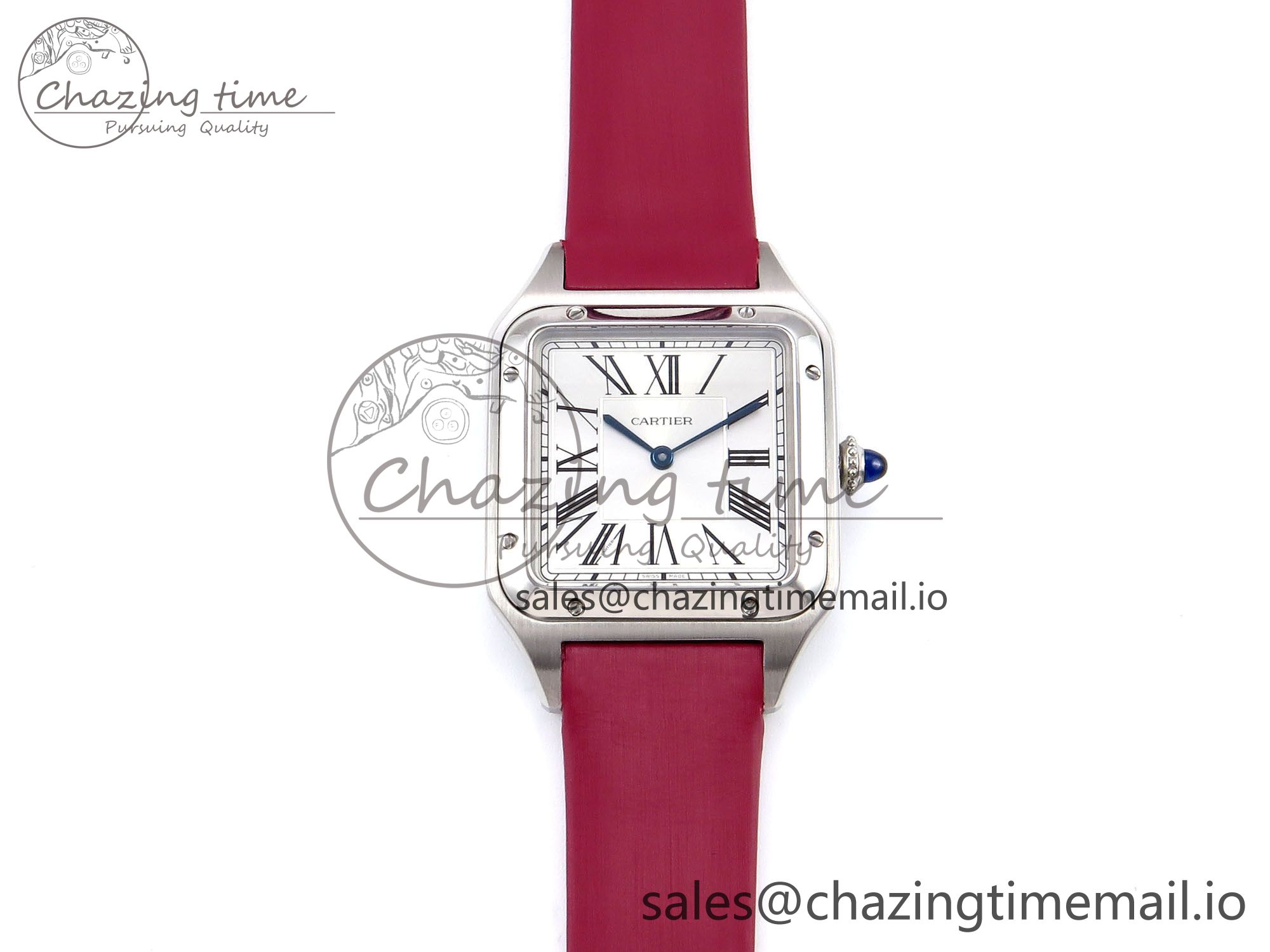 [AF공장]까르띠에 산토스 뒤몽 31.4mm Silver Dial on Red Fabric Strap A157