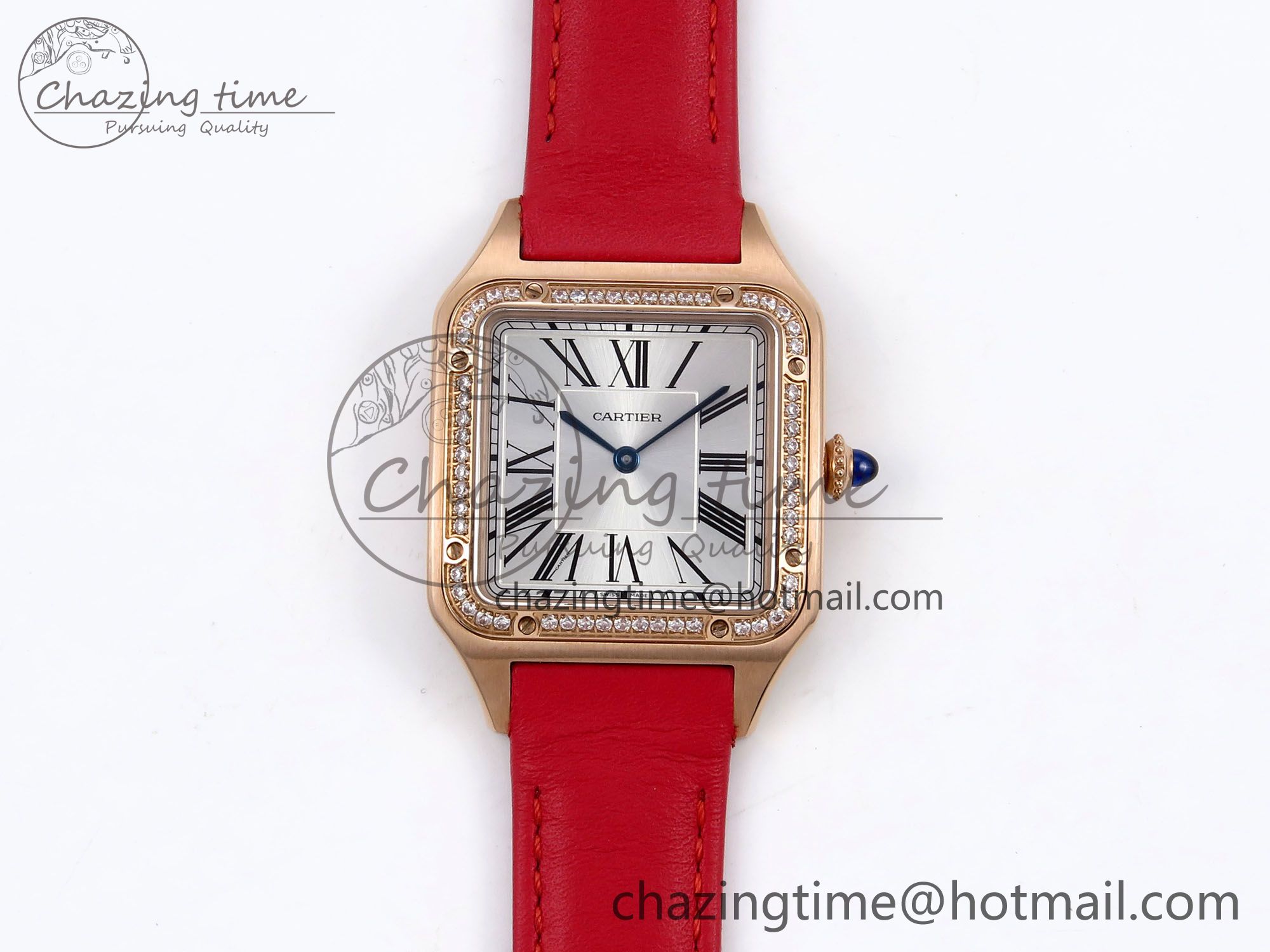 [AF공장]까르띠에 산토스 뒤몽 31.4mm RG Silver Dial Diamonds Bezel on Red Leather Strap A157