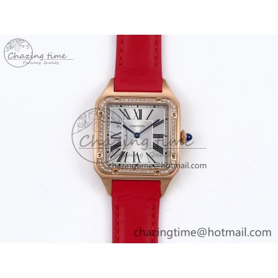 [AF공장]까르띠에 산토스 뒤몽 31.4mm RG Silver Dial Diamonds Bezel on Red Leather Strap A157