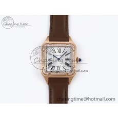 [AF공장]까르띠에 산토스 뒤몽 31.4mm RG Silver Dial Diamonds Bezel on Brown Leather Strap A157