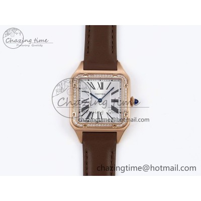 [AF공장]까르띠에 산토스 뒤몽 31.4mm RG Silver Dial Diamonds Bezel on Brown Leather Strap A157