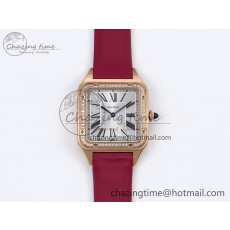 [AF공장]까르띠에 산토스 뒤몽 31.4mm RG Silver Dial Diamonds Bezel on Red Fabric Strap A157