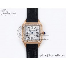 [AF공장]까르띠에 산토스 뒤몽 31.4mm RG Silver Dial Diamonds Bezel on Black Leather Strap A157