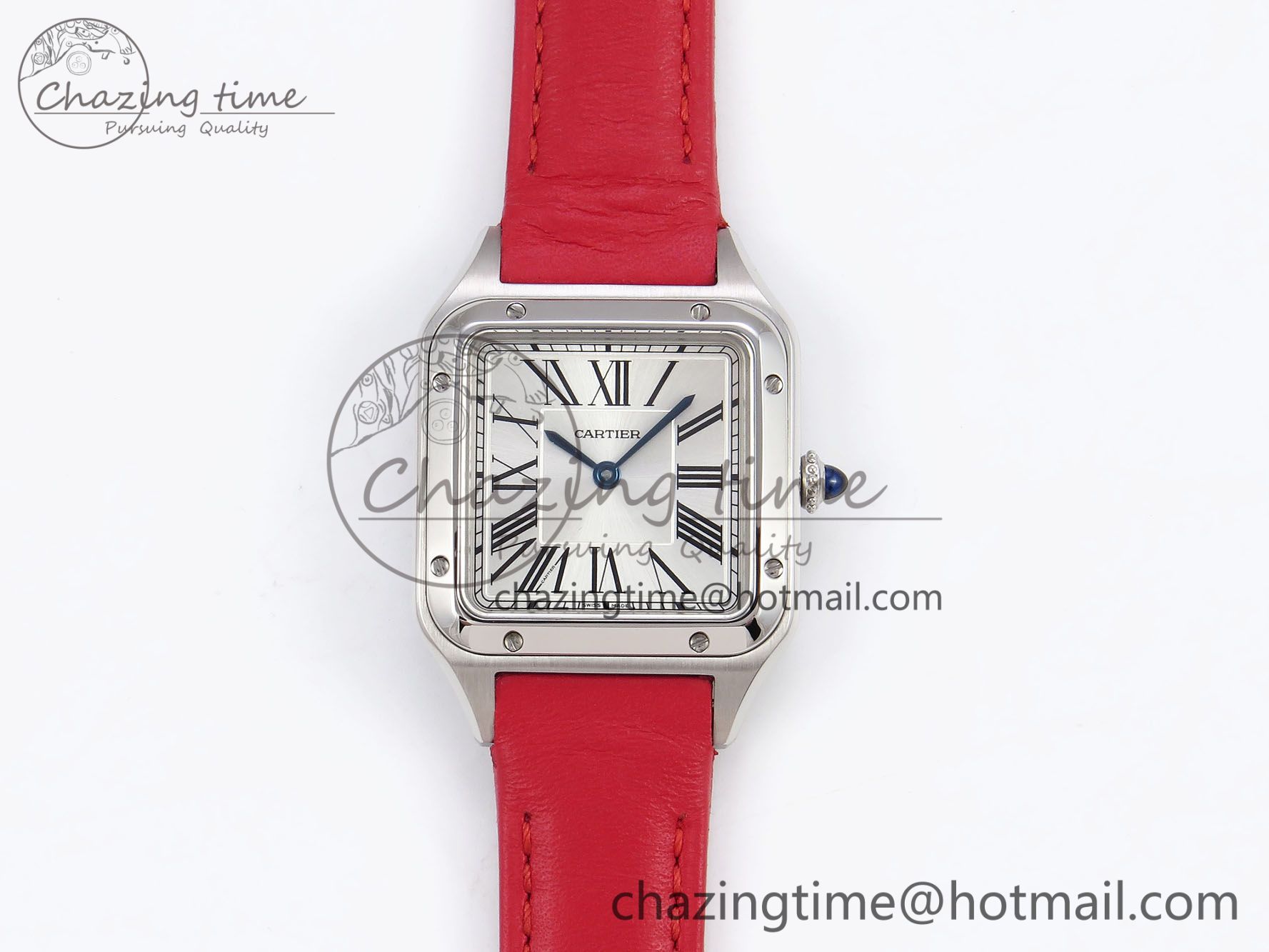 [AF공장]까르띠에 산토스 뒤몽 27.5mm Silver Dial on Red Leather Strap A157