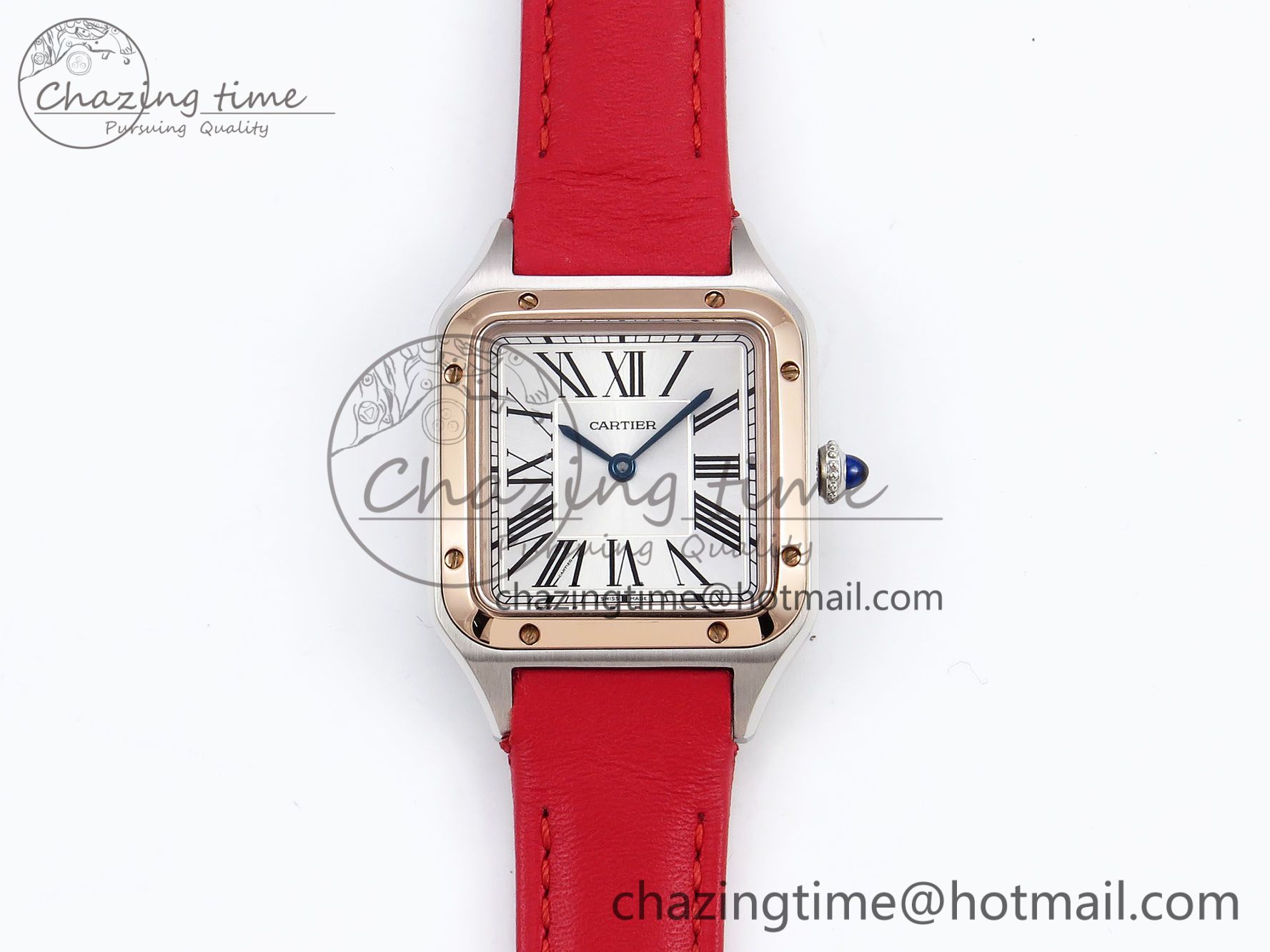 [AF공장]까르띠에 산토스 뒤몽 27.5mm RG Silver Dial on Red Leather Strap A157