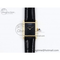 [DR공장]까르띠에 탱크루이 Small YG 29mm  Black Dial on Black Leather Strap Swiss Quartz