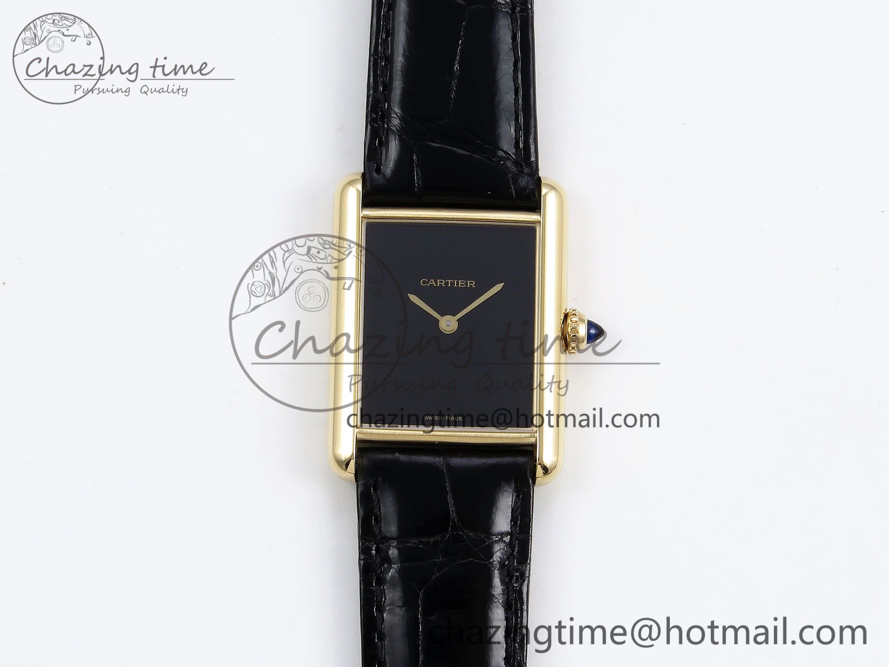 [DR공장]까르띠에 탱크루이 Large YG 33.7mm Black Dial on Black Leather Strap Swiss Quartz