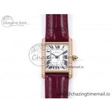 [AF공장]까르띠에 탱크머스트 RG 22mm White Dial Diamonds Bezel on Red Leather Strap Ronda Quartz