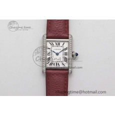 [K11공장]까르띠에 탱크머스트 Small White Dial Diamonds Bezel on Red Leather Strap Ronda Quartz