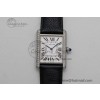 [K11공장]까르띠에 탱크머스트 Large White Dial Diamonds Bezel on Black Leather Strap Ronda Quartz