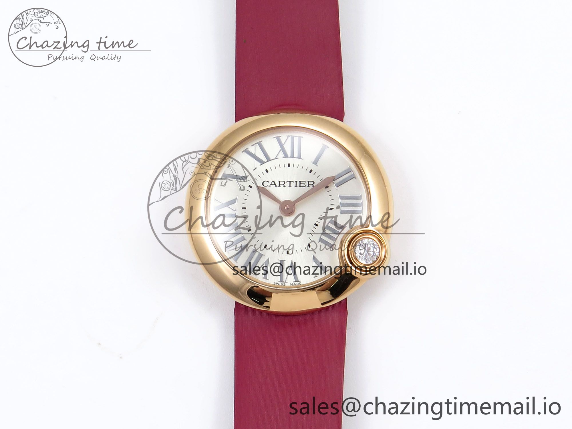 [AF공장]까르띠에 발롱블루 30mm RG Silvered Dial on Red Fabric Strap Ronda Quartz