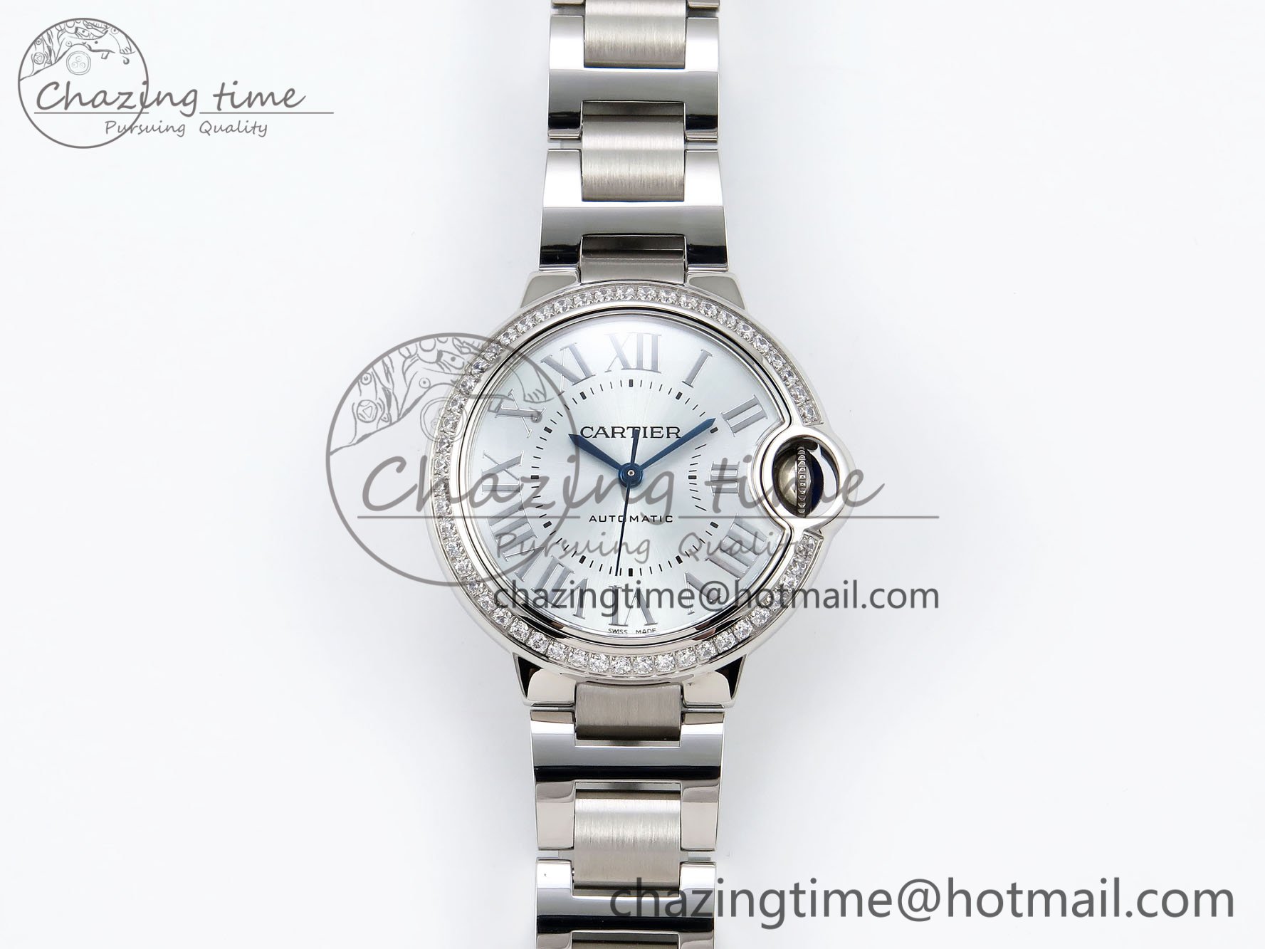 [AF공장]까르띠에 발롱블루 33mm Silver Dial Diamonds Bezel on SS Bracelet SEIKO NH05A