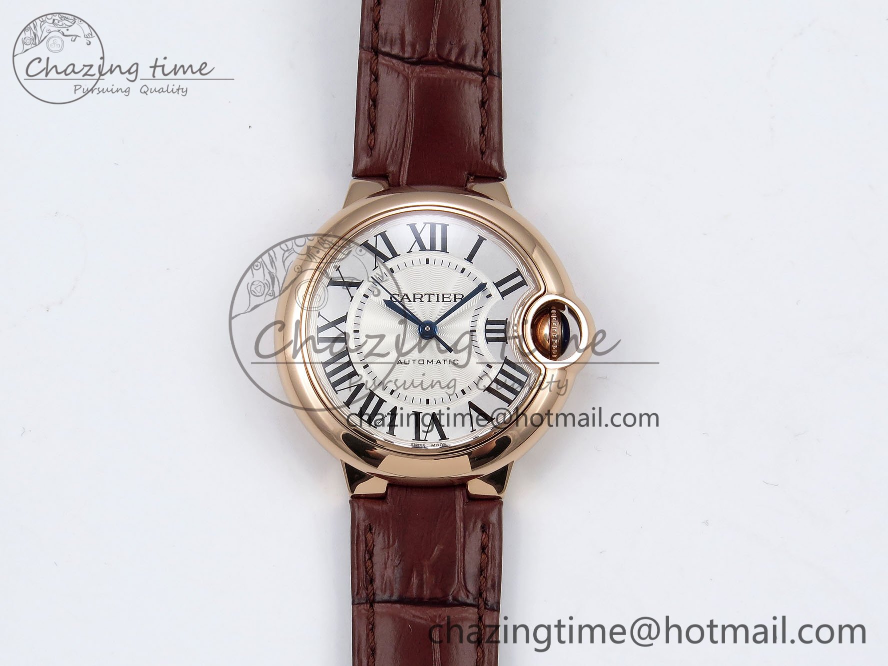 [AF공장]까르띠에 발롱블루 33mm RG Silver Dial on Brown Leather Strap SEIKO NH05A