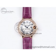 [AF공장]까르띠에 발롱블루 33mm RG Silver Dial Diamonds Bezel on Purple Leather Strap SEIKO NH05A