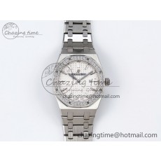 [ZF공장] 로얄오크 67651 화이트다이얼 다이아베젤 33mm 67651 Diamonds SS ZF 1:1 Best Edition White Textured Dial on SS Bracelet RONDA Quartz