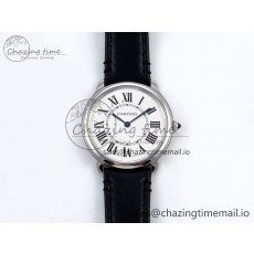 [DR공장]까르띠에 롱드 머스트 36mm  Silver-Plated White Dial on Black Leather Strap Ronda Quartz