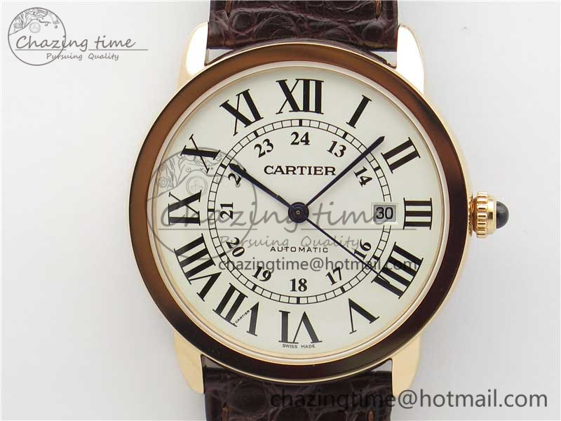 [AF공장]까르띠에 롱드솔로 42mm RG White Dial on Brown Croco Leather Strap MIYOTA 9015