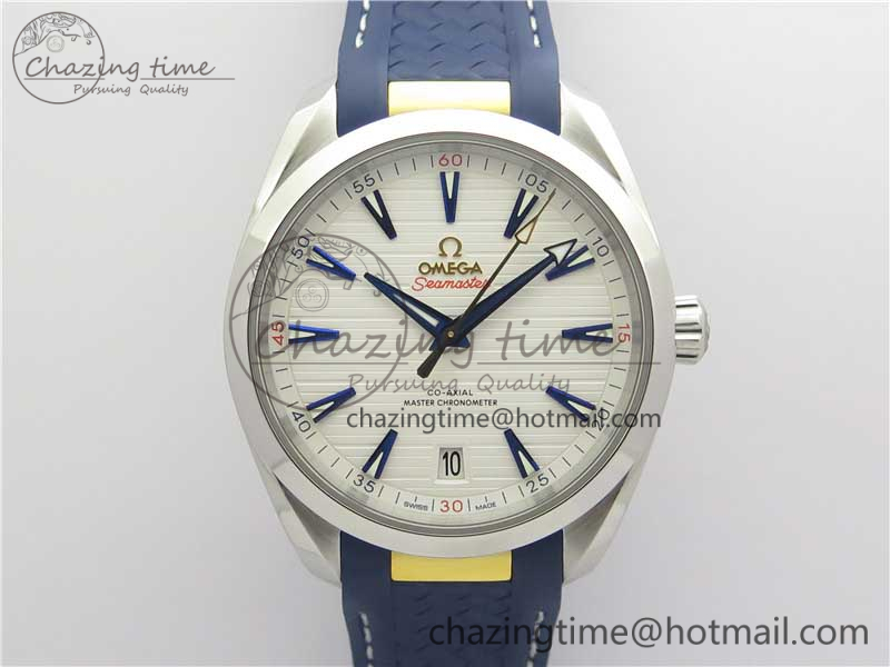 [VS공장]오메가 아쿠아테라 150M Master Chronometers White Dial Gold Hand on Blue Rubber Strap A8900 Super Clone