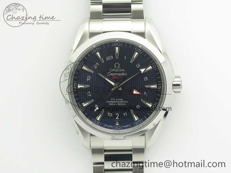 [VS공장]오메가 아쿠아테라 150M 43.5mm GMT Blue Textured Dial on SS Bracelet A8605 Super Clone