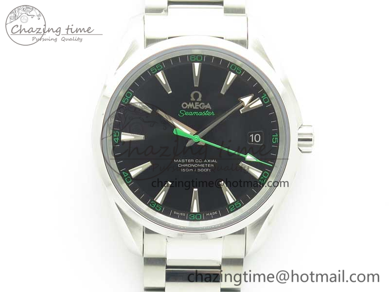 [VS공장]오메가 아쿠아테라  Black Textured Dial Green Hand on SS Bracelet A8500 Super Clone