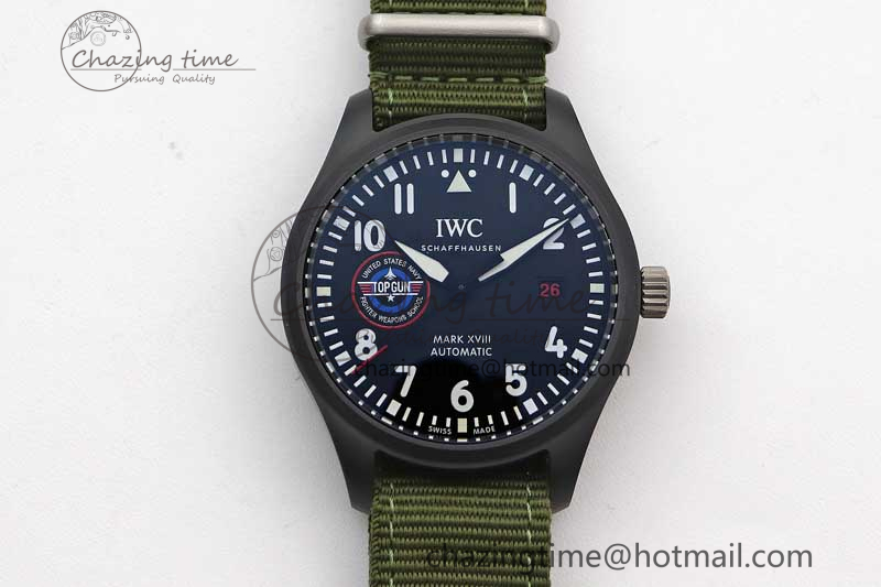 [M+공장]IWC탑건SFTI 세라믹케이스 블랙다이얼 그린나일론스트랩 Mark XVIII ‘TOPGUN SFTI’ Ceramic  Black Dial on Green Nylon Strap