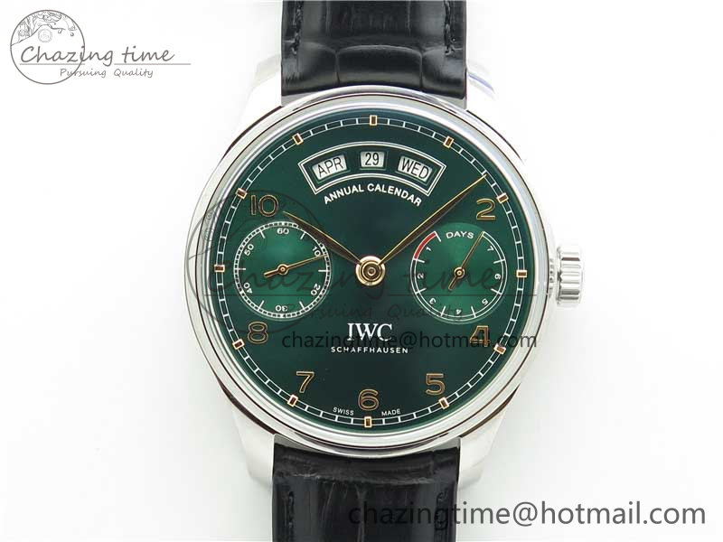 [ZF공장]ZF IWC 포르투기저 애뉴얼 캘린더 Portuguese Real PR Real Annual Calendar IW503510 Green Dial on Black Leather Strap A52850