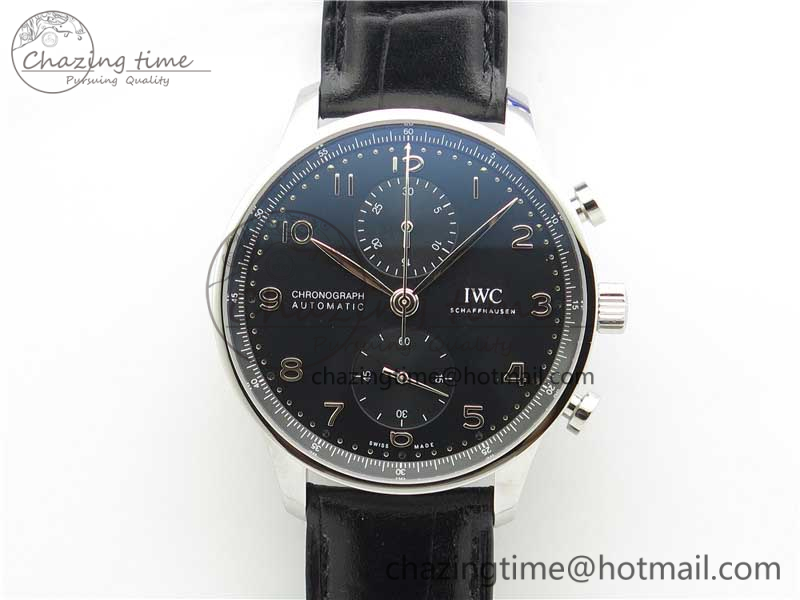 [ZF공장]IWC포르투기즈 3716  Portuguese Chrono IW371609 Black Dial on Black Leather Strap A69355