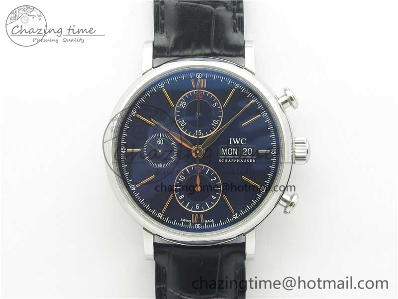 [ZF공장]IWC Portofino Chrono Blue Dial Gold Markers on Black Leather Strap A7750