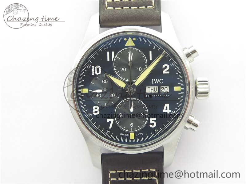 [ZF공장]IWC Pilot Chrono Spitfire IW387903  Black Dial on Brown Leather Strap A7750