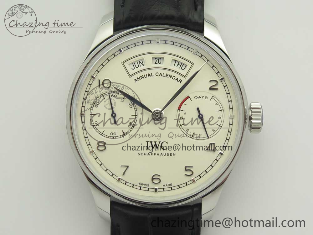 [ZF공장]IWC Portuguese Real PR Real Annual Calendar IW5035 White Dial Silver Markers on Black Leather Strap A52850