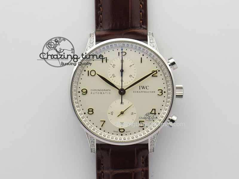 [ZF공장]IWC Portuguese IW3714 Diam White Dial RG Numbers On Brown Leather Strap A79350