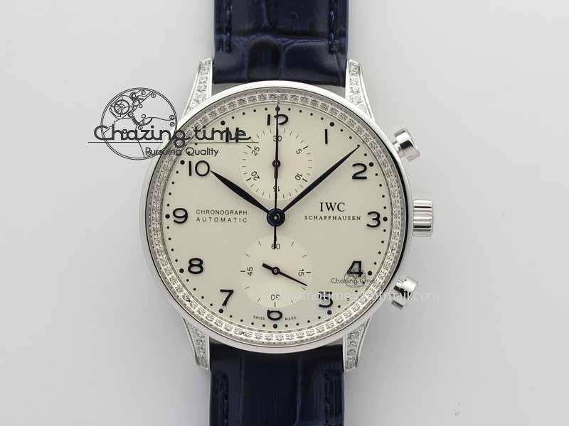 [ZF공장]IWC Portuguese IW3714 Diam White Dial Blue Makers On Blue Leather Strap A79350